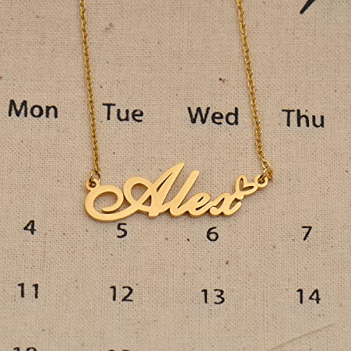 HUAN XUN Custom Name Necklace for Women Stainless Steel Customized Jewelry | 18k Gold Plated Nameplate Heart Pendant,Adjustable Delicate Chain,Personalized Gifts for Mother Day Christmas Birthday - color: Alexander - Gold