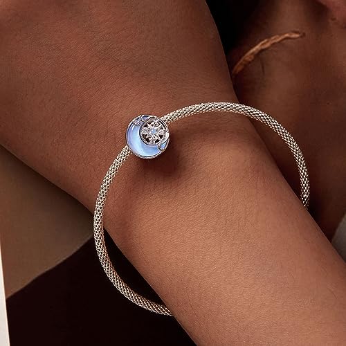 925 Sterling Silver Charms for Bracelet Jewelry Gifts for Women - color: moon stars