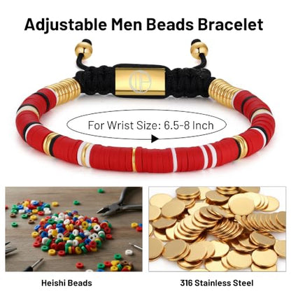 18K Gold-Plated Bracelets for Men Franco Link Chain Adjustable | Stainless Steel Bracelet, Gold Beads Bracelet, Handcrafted Braided, Mens Jewelry Birthday Gift for Men - color: Red