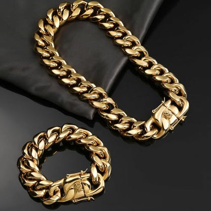 SDA Wide Chunky Gold Chain Necklace - Heavy and Waterproof 316L Surgical Steel with 18K Gold Plating for Modern Men and Women into Hip Hop Fashion - color: B1751-22mm-Gold