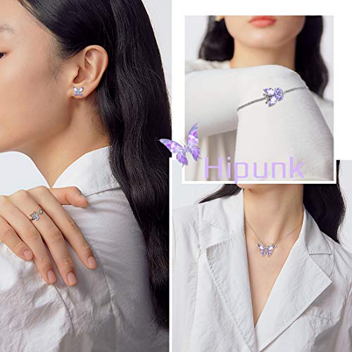 925 Sterling Silver Birthstone Butterfly Jewelry Women Crystal Animal Cute Butterflies Birthday Necklace/Earring/Ring/Bracelet Sets Birth Stone Statement Anniversary Jewellery - color: 3-F.June-Alexandrite