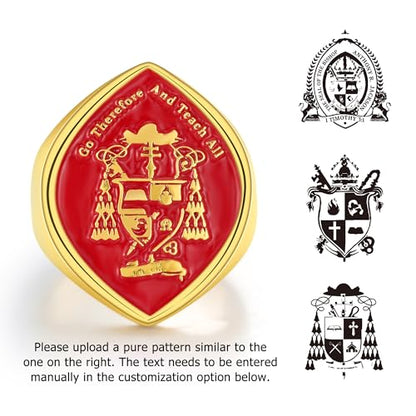 callie Custom Signet Ring - Engraved Text & Photo, Personalized Family Crest Coat Of Arms Rings, 925 Sterling Silver/Brass | Father's Day Jewelry Gifts for Men & Women - color: Olive 1