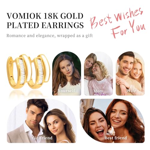 Gold Silver Huggie Hoop Earrings for Women 18K Gold & Sterling Silver Plated Cubic Zirconia Hoop Earrings Double Hoops Earrings Hypoallergenic Non Tarnish Earings Jewelry Gift - color: Gold-B