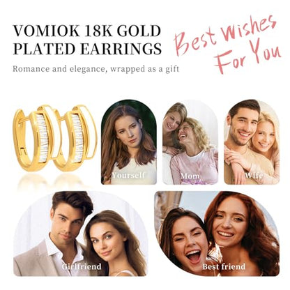Gold Silver Huggie Hoop Earrings for Women 18K Gold & Sterling Silver Plated Cubic Zirconia Hoop Earrings Double Hoops Earrings Hypoallergenic Non Tarnish Earings Jewelry Gift - color: Gold-B