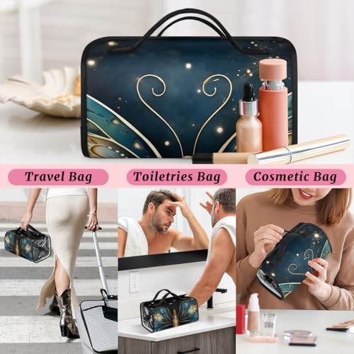 Boho Butterfly Hanging Roll Up Cosmetic Bag with 4 Removable Storage Bags Waterproof Foldable Toiletry Kit for Women - color: Multicolor 15