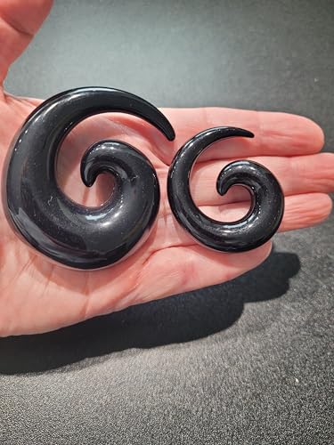 Pair of Black Ear Plugs Tapers Huge Big Gauge Super Spirals Horseshoes Tapers Gauges 24mm 22mm 20mm 18mm 16mm 14mm 12mm 11mm 10mm - style: 22mm (7/8")