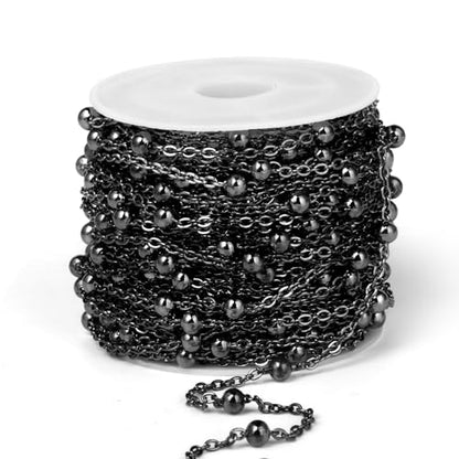 33FT 2mm Gunmetal Black Satellite Bead Chains Roll Bulk for Jewelry Making | 304 Stainless Steel Ball Beaded Cable Link Chains Spool for Necklace DIY Craft - color: Black Big Beads Satellite Cable Chain