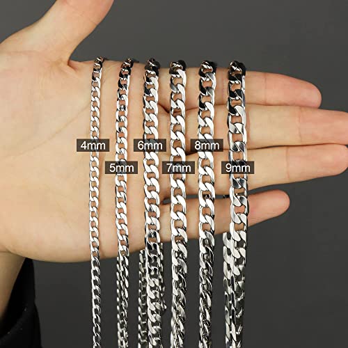 Monily Silver Chain for Men Stainless Steel Curb Chain Necklace Women - size: 22 Inches, style: 5 mm wide