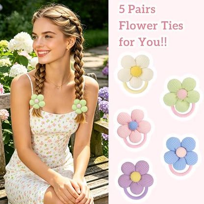 CÉLLOT 10PCS Flower Hair Ties,4cm Diameter Seamless Nylon Bands for Girls | Normal Ponytail Holders | for Women & Children(Pink,Purple,Beige,Green,Blue) - color: 10pcs-A