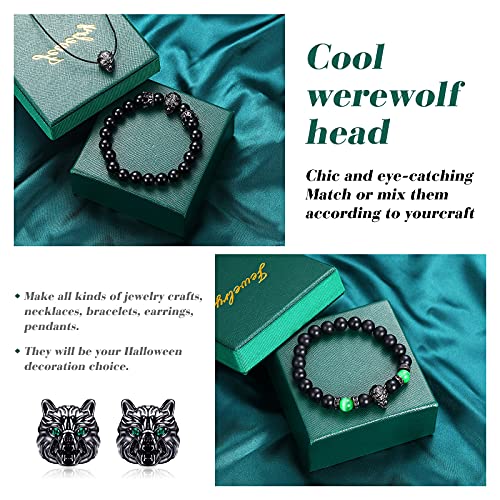 Hicarer 24 Pieces Wolf Head Charms Tibetan Animals Pendant Beads Hole Loose Bead Cubic Zirconia Spacer Connector Charm for Men Bracelet DIY Making Halloween (Black, Wolf Head)