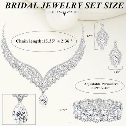 IRONBOX Crystal Wedding Bridal Jewelry Set for Women Prom Sliver Rhinestone Teardrop Necklace Earrings Bracelet Wedding Bridesmaid Gifts Fit with Wedding Dress
