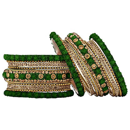 Aheli Ethnic Metal Bangles Chudha Set Stone Studded Bangle Set Indian Wedding Wear Fashion Jewelry Gift for Women Blue - color: Green