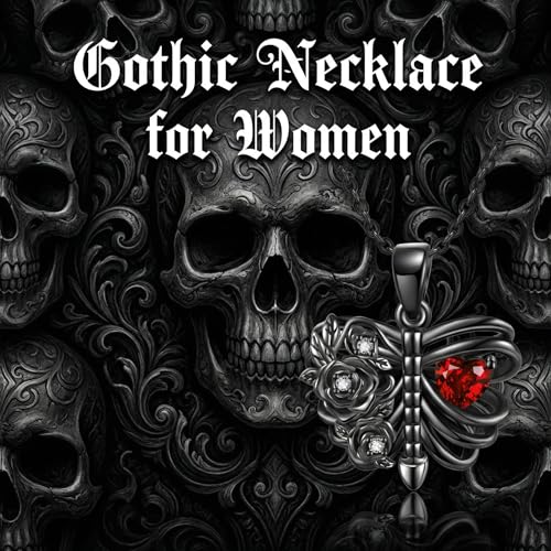 Gothic Necklace 18K Black Gold Plated Black Rose Rib Cage Heart Crystal Pendant Necklace Goth Skull Skeleton Jewelry Gifts for Women Halloween Gothic Party - color: Rib Cage