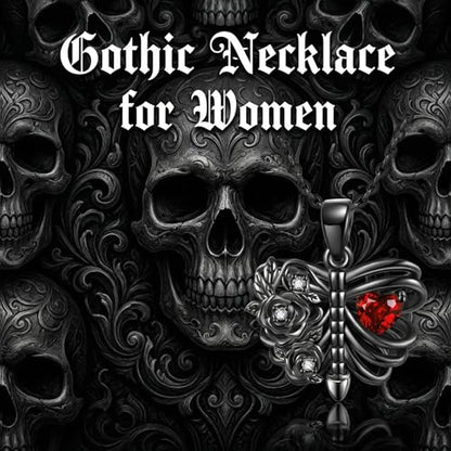 Gothic Necklace 18K Black Gold Plated Black Rose Rib Cage Heart Crystal Pendant Necklace Goth Skull Skeleton Jewelry Gifts for Women Halloween Gothic Party - color: Rib Cage