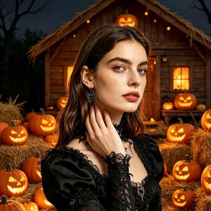 Gothic Moon Clip On Earrings for Women Black Filigree Dangle Moon Earrings Halloween Witch Earring Colorful Crystal Vampire Earring Accessories Halloween Jewelry Gifts - color: Black