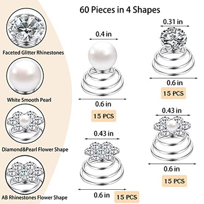 60 PCS 4 Shapes Gems Rhinestone Twister Hair Studs Set Diamond Spiral Pearl Flower Jewels Hair Pins Sticks for Wedding, Bridal, Prom, Party and Special Occasion, Pearl - color: Pearl