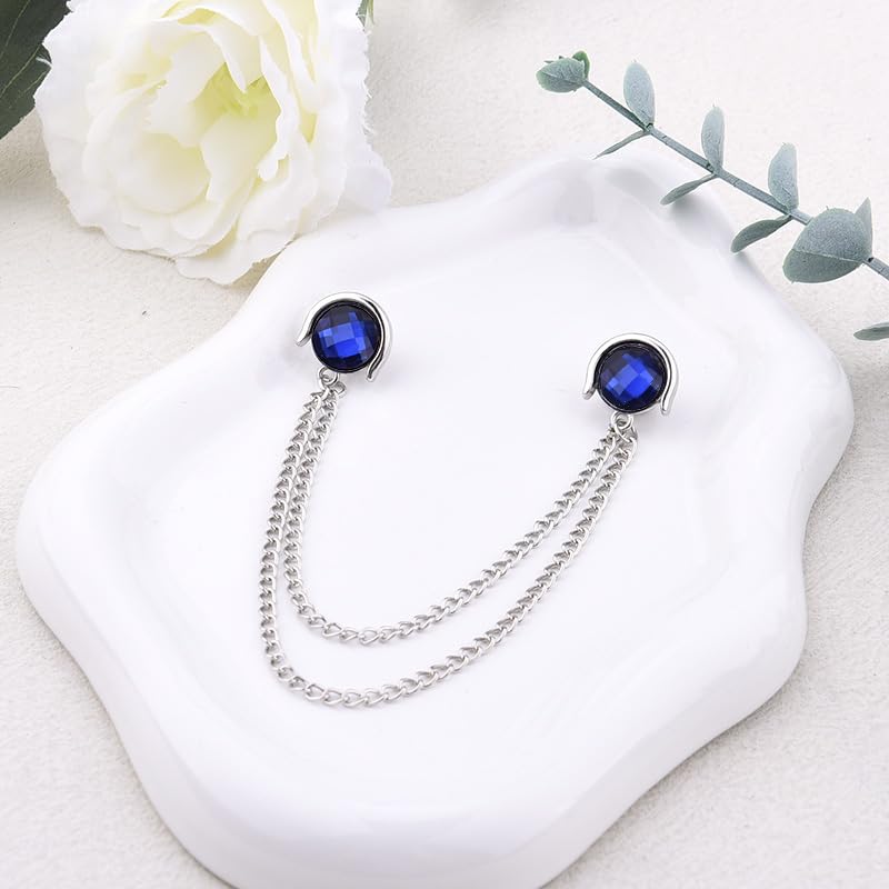 Crystal Rhinestone Brooch Mens Lapel Pins for Shirt Collar Suit Tassel Collar Chains for Shirts Badge Suit Accessories Men Brooch - color: Blue-J