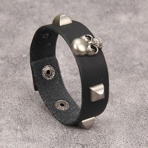 Jeilwiy Punk Leather Wristbands for Men Bracelets Handmade Wide Cuff Bangle Braided Jewelry Black Brown Adjustable - Punk Father's Gifts - color: Skull Metal Bracelet