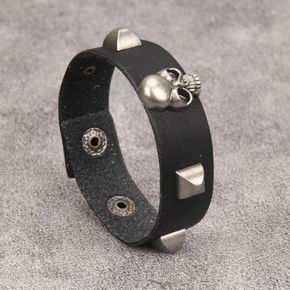 Jeilwiy Punk Leather Wristbands for Men Bracelets Handmade Wide Cuff Bangle Braided Jewelry Black Brown Adjustable - Punk Father's Gifts - color: Skull Metal Bracelet