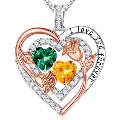 Iefil Heart Birthstone Necklace for Women - Double Birthstone Jewelry | 925 Sterling Silver, Gift Box Packaging, Anniversary Birthday Gifts for Women Wife Mom - color: 05-11-May-Nov Birthstone