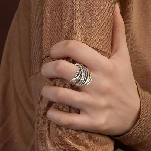 Mytys Wide Band Rings Twisted Rope Ring Two-Tone Mixed Metal Braided Statement Rings Fashion Jewelry for Women - color: Gold and silver