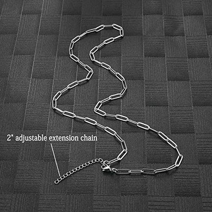 Stainless Steel Dainty Paperclip Link Chain Necklace for Women with Extension - Silver and Gold Color - color: Silver Color-18"