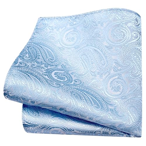 GUSLESON 3.15"（8cm） Mens Tie and Lapel Pin Paisley Necktie Hankerchief Cufflinks Set for Men - color: Baby Blue