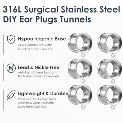 LADEMAYH 3 Pairs DIY Ear Tunnels, Surgical Steel Dangle Gauges Accessory | Free Jump Rings, Threaded Double Flared Plugs, 316L Stainless Steel, Hypoallergenic, DIY Custom Hanging Charms, 2g-1" - color: #6009 Silver, size: 1"(25mm)