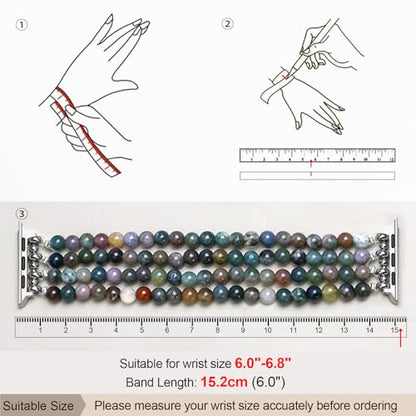 Newlibery Natural Stone Bracelet Beaded-Bands Women Compatible with Apple Watch 38mm 40mm 41mm 42mm (S10/11) Feminine Cute Handmade Stretch Strap for iWatch Series 11/10/9/8/7/6/5/4/3/2/1 SE 3/2/1 - color: A1 Indian Agate, size: 38/40/41/42mm(s10/11)
