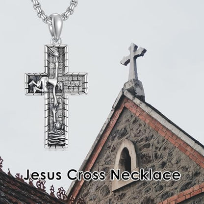 Cross Necklace for Men Women 925 Sterling Silver Cross Pendant Necklace Christian Religious Jewelry Gifts for Anniversary - color: 22-Jesus Cross