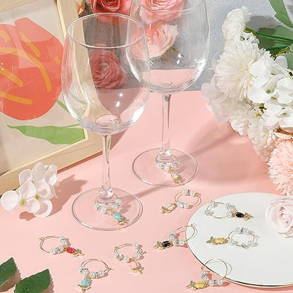 SUNNYCLUE 12 Sets Wine Glass Charms Drink Identifiers Enamel Spring Floral Tulip Flower Charms Imitation Pearl Beading Hoops Wine Glass Identication Rings for Party Favor - style: 12 Sets Golden Tone Tulip Flowers Drink Identifiers & Upgraded Gift Box