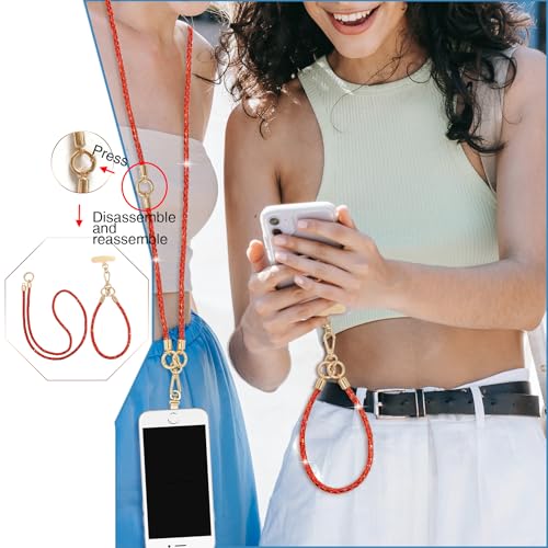 Phone Lanyard Crystal Phone Strap Crossbody, Red | Crystal Phone Strap Crossbody Rhinestone Anti Theft Layered Strap Crossbody Cell Phone Neck for Women - color: Red