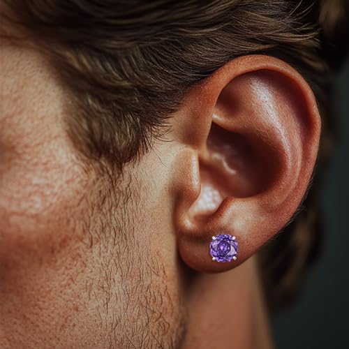 Zircon Flat Back Screw Hypoallergenic Surgical Steel Stud Earrings - color: Simply Purple, size: 2ct - 0.32 Inch (8mm)