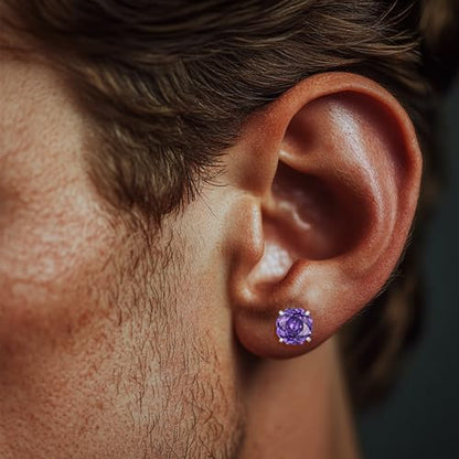 Zircon Flat Back Screw Hypoallergenic Surgical Steel Stud Earrings - color: Simply Purple, size: 2ct - 0.32 Inch (8mm)