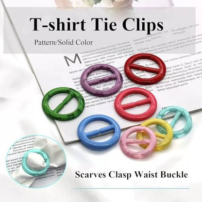 12PCS Silk Scarf Ring Clip T-shirt Tie Clips for Women Fashion Resin Ring Scarves Clasp Waist Buckle for Shirts Clothing Clothing Rings Wrap Holder with 1 Exquisite Box Rainbow Style(Inner 1.18in)