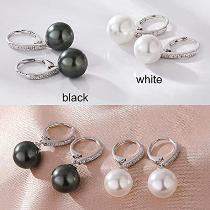 Jiamiaoi Pearl Dangle Earrings 925 Sterling Silver Pearl Earrings for Women 10mm White/Black Pearls - color: B1-White-Silver