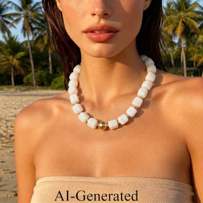 Ritach Chunky Beaded Necklaces for Women - Colorful Large Square Acrylic Beaded Necklace Boho Chunky Necklace Adjustable Statement Choker Necklace for Women Waterproof Summer Beach Jewelry Gifts - color: White