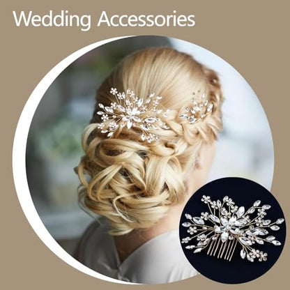 4 Pcs Bridal Crystal Hair Pins, Wedding Hair Comb Accessories with Rhinestone Bridal Headpiece Jewelry for Brides Bridesmaids Women Girls Updo (Crystal) - color: Crysral