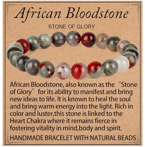 LPBeads Handmade Natural Gemstone Stretch Elastic Bracelet Healing Crystal Round Stone Beads Jewelry Gifts for Women Men - color: African Bloodstone, size: 8mm