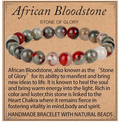 LPBeads Handmade Natural Gemstone Stretch Elastic Bracelet Healing Crystal Round Stone Beads Jewelry Gifts for Women Men - color: African Bloodstone, size: 8mm