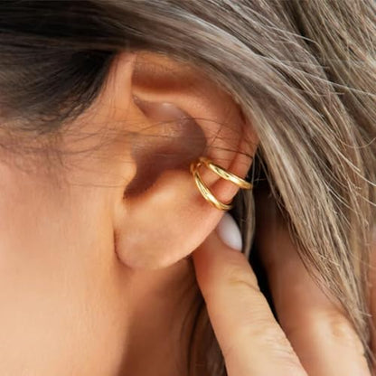 Ear Cuffs Non Piercing Ear Cuff for Women Clip on Huggie Hoop Earrings Gold Fake Earring Cuff with Chain Clips Minimalist Jewelry - color: A3:3pcs gold