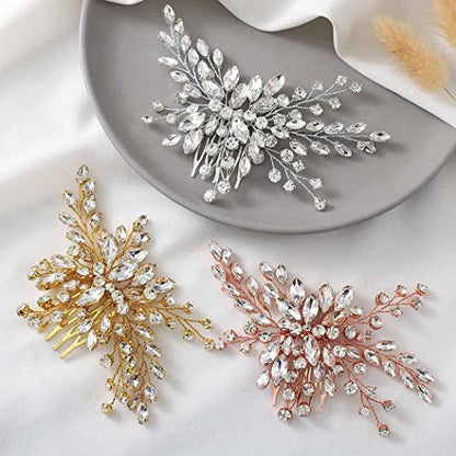 Bride Wedding Hair Comb Silver Crystal Hair Pieces Rhinestone Headpieces Bridal Clip Side Combs Hair Accessories for Women and Girls - color: A-Silver