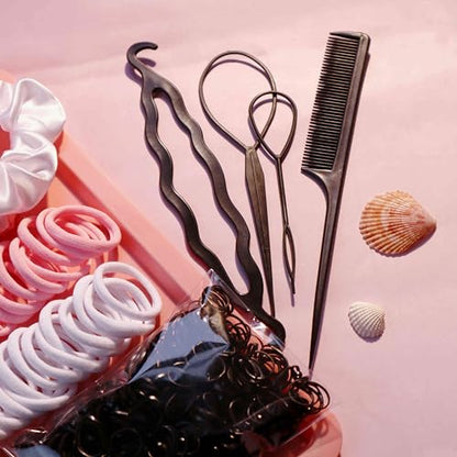 YANRONG Hair Accessories Set: 755PCS Seamless Ponytail Holders, Scrunchies, Hair Bands, and Hair Ties for Thick and Curly Hair (Gradient Powder) - color: 755PCS (gradient powder)