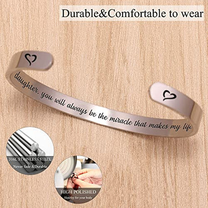 Btysun Bracelets for Women Mothers Day Bracelet Gifts from Daughter Inspirational Gifts for Women Graduation Gifts for Her Motivational Birthday Cuff Bangle Friendship Personalized Mantra Jewelry… - style: 1-Daughter-My dear daughter...my life complete