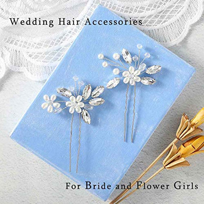Catery Flower Bridal Hair Pins Pearl Wedding Hair Clips Accessories for Women Pack of 2 (Silver) - color: Silver