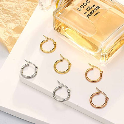 Jstyle Stainless Steel Hoop Earrings for Women Hypoallergenic Hoops Stack | Earrings for Sensitive Ears, Secure Click Clasps, Silver/Gold/Rose Gold, 10mm 15mm 20mm Small Medium Large Loop Earrings Set - size: 12 mm