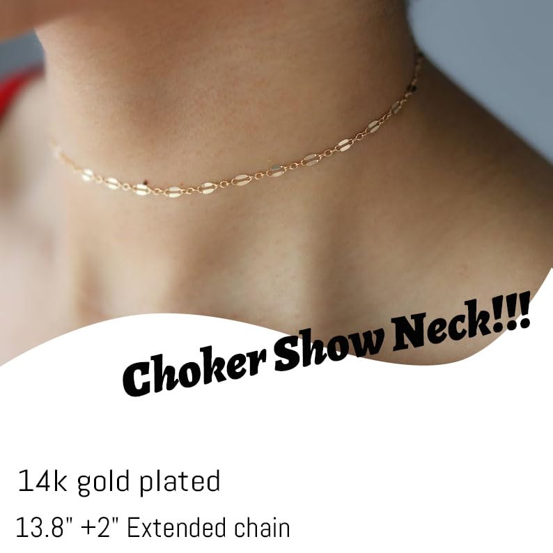 Dainty Choker Necklace for Women 18K Gold Plated Shining Dots Box Chain Sparkle Necklaces Cute Paperclip Link Herringbone Necklace Exquisite Jewelry Gifts for Mom Girlfriend - style: Lip GD