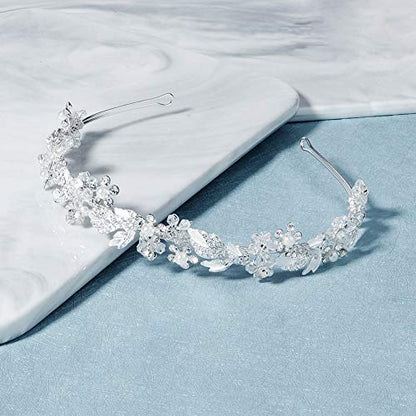 Oriamour Bridal headband Rhinestone Hair Band Bridal Headpieces for Bride Hair Jewelry Accessories (Silver) - color: Silver