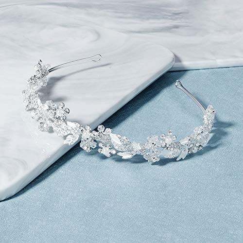 Oriamour Bridal headband Rhinestone Hair Band Bridal Headpieces for Bride Hair Jewelry Accessories (Silver) - color: Silver