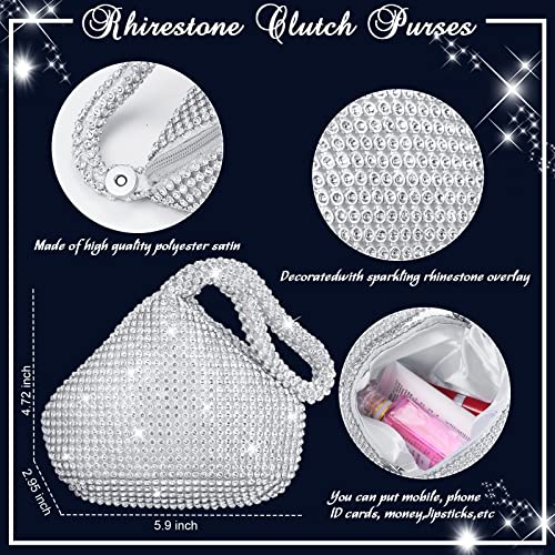 4 Pcs Silver Clutch Purse Jewelry Set for Women Rave Accessories Evening Rhinestone Purse Silver for Bride Wedding - style: Fresh Style